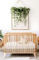 ai gegenereerd koesteren elegantie een boho baby kinderkamer in knus gedempt tonen foto