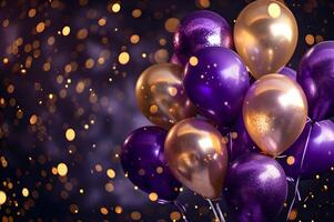 ai gegenereerd gouden feest ballonnen boeket met een kleurrijk hint van elegantie foto