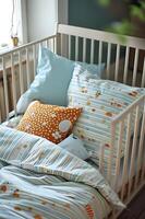 ai gegenereerd grillig circus charme baby's schattig kamer decor in zacht tinten foto