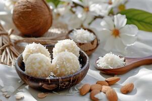 ai gegenereerd onweerstaanbaar cocadé genot kokosnoot en amandel confectie foto