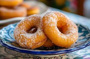 ai gegenereerd culinaire traditie rosquillas - Spaans donuts in elke beet foto