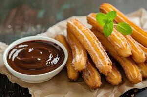 ai gegenereerd churro gelukzaligheid traditioneel behandelt met Spaans volk smaak foto