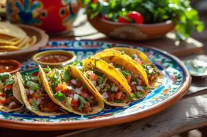 ai gegenereerd vers feest een kleurrijk Mexicaans recept met stoutmoedig smaken foto