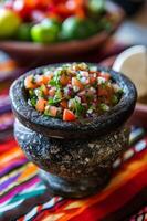 ai gegenereerd vers feest een kleurrijk Mexicaans recept met stoutmoedig smaken foto