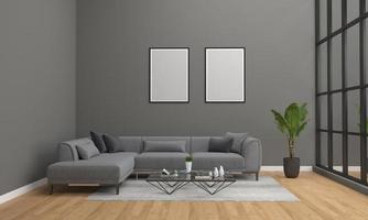 3D-gerenderde interieur moderne woonkamer frame met bank - bank en tafel foto