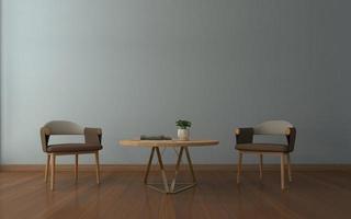 3D-gerenderd van interieur moderne woonkamer met bank - bank en tafel realistische mockup foto