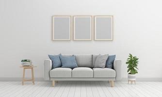 3D-gerenderde interieur moderne woonkamer frame met bank - bank en tafel foto