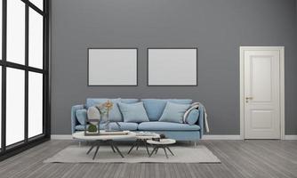 3D-gerenderde interieur moderne woonkamer frame met bank - bank en tafel foto