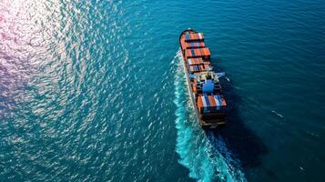 ai gegenereerd antenne kant visie van lading schip draag- containers van Op maat depot. concept van vracht Verzending door schip onderhoud foto