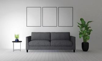 realistische mockup 3D-gerenderde interieur van moderne woonkamer met bank - bank en tafel foto