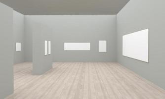 kunstgalerie frames mockup 3d illustratie en 3D-rendering foto
