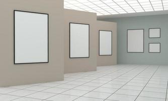 kunstgalerie frames mockup 3d illustratie en 3D-rendering foto