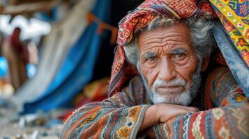 ai gegenereerd portret van een verdrietig oud Mens in Jemen. foto