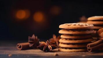 ai gegenereerd stack van Kerstmis kaneel koekjes, neurale netwerk gegenereerd beeld foto