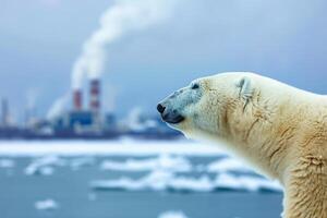 ai gegenereerd klimaat Wijzigen, globaal opwarming en milieu vervuiling. polair beer dier uitsterven foto