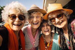 ai gegenereerd een groep van ouder Dames vriendschap bokeh stijl achtergrond met gegenereerd ai foto