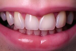 vrouw glimlachen detailopname lachend, mooi tanden tegen abstract achtergrond, tanden bleken. tandheelkundig kliniek geduldig foto