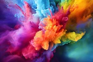 inkt in water regenboog van kleuren, beweging kleur laten vallen in water, inkt wervelende in ,kleurrijk inkt abstractie. luxe droom wolk van inkt onder water, ai genereren foto