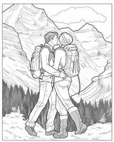 ai generatief paar van wandelaars in liefde hebben een romantisch kus Aan de top van een berg Bij winter jong mensen zijn zoenen in de natuur foto