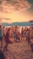 ai generatief groep van dansen mensen hebben pret Bij een strand partij in de zomer jong mensen genieten van leven foto