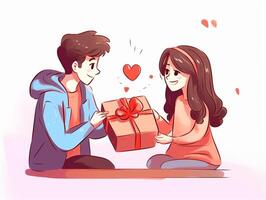ai generatief gelukkig meisje ontvangt haar geschenk van Valentijn foto