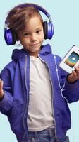 ai generatief jongen is luisteren muziek- met zijn hoofdtelefoons foto