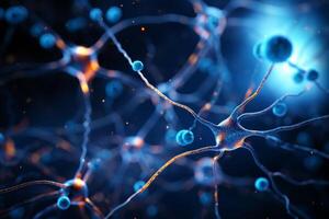 ai gegenereerd neuron cellen neurale netwerk onder microscoop neuro Onderzoek wetenschap hersenen signaal informatie overdracht menselijk neurologie geest mentaal impuls biologie anatomie microbiologie intelligentie- foto
