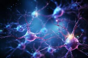 ai gegenereerd neuron cellen neurale netwerk onder microscoop neuro Onderzoek wetenschap hersenen signaal informatie overdracht menselijk neurologie geest mentaal impuls biologie anatomie microbiologie intelligentie- foto