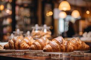 ai gegenereerd klein knus cafe koffie winkel bakkerij voltooien bestellen bedrijf interieur zonnig ochtend- licht barista aanbiedingen goedkoop heet smakelijk cacao latte cappuccino americano espresso baguette brood bun foto