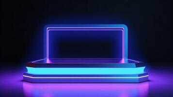 ai gegenereerd modern neon-verlicht podium voor Product vitrine, ideaal voor tentoonstellingen en kleinhandel toont. foto