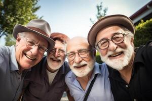 ai gegenereerd een groep van ouder mannen vriendschap bokeh stijl achtergrond met gegenereerd ai foto