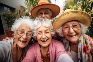 ai gegenereerd een groep van ouder Dames vriendschap bokeh stijl achtergrond met gegenereerd ai foto