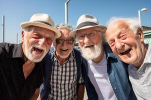 ai gegenereerd een groep van ouder mannen vriendschap bokeh stijl achtergrond met gegenereerd ai foto