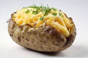 ai gegenereerd klassiek gebakken aardappel Aan wit achtergrond foto
