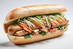 ai gegenereerd banh mi Aan wit achtergrond foto