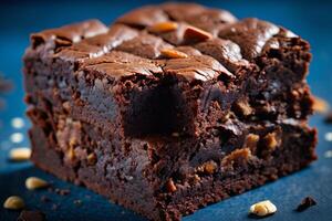 ai gegenereerd chocola brownie met noten detail foto