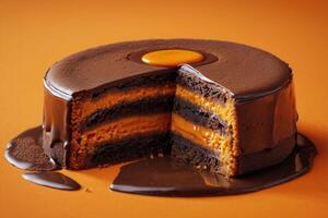 ai gegenereerd luxueus karamel chocola ganache taart foto
