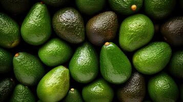 ai gegenereerd avocado achtergrond. top visie van vers rijp avocado's vruchten. foto