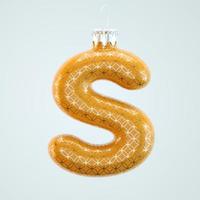 oranje letter s kerst speelgoed met gouden patroon geïsoleerde witte achtergrond 3d render foto