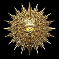 gouden metalen schedel medaillon mandala geïsoleerd zwart 3d render foto