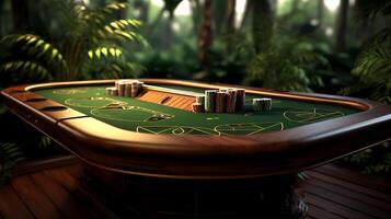 ai gegenereerd visie van een mooi casino spel tafel en sommige chips foto