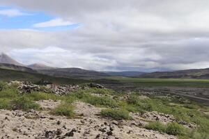 uitzicht op de lavavelden van een vulkaanuitbarsting in het verleden in ijsland. foto