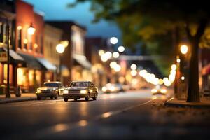 ai gegenereerd Amerikaans speelgoed- stad- straat visie Bij zomer nacht, neurale netwerk gegenereerd beeld foto