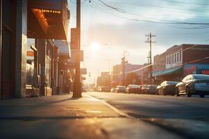 ai gegenereerd Amerikaans downtown straat visie Bij zonnig zomer avond, neurale netwerk gegenereerd beeld foto