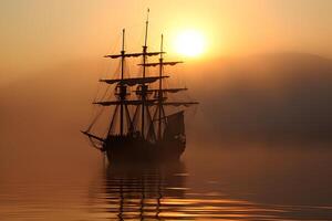 ai gegenereerd spectraal geest schip Bij mistig ochtend- of avond. neurale netwerk gegenereerd beeld foto