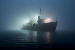 ai gegenereerd spectraal geest schip Bij mistig. neurale netwerk gegenereerd beeld foto