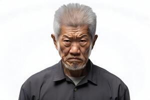 ai gegenereerd boos volwassen Aziatisch Mens, hoofd en schouders portret Aan wit achtergrond. neurale netwerk gegenereerd beeld foto