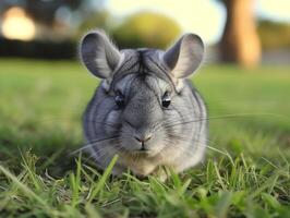 ai gegenereerd schattig chinchilla Aan de gras foto