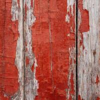 ai gegenereerd hout achtergrond met rood gebarsten verf foto