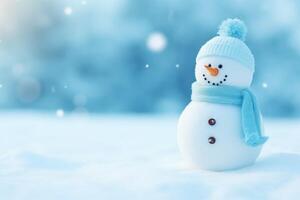 ai gegenereerd Kerstmis winter glimlachen gelukkig sneeuwman ijzig sneeuw nieuw jaar viering vakantie schattig decoratie groet december vooravond gezicht grappig wit sneeuwbal met sjaal hoed wortel Kerstmis feest glimmend foto